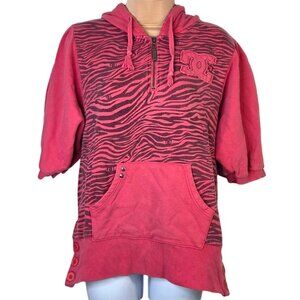 DC Shoes Vintage Womens XL Pink Zebra Print Hoodie Half-Zip Y2k Casual Pullover